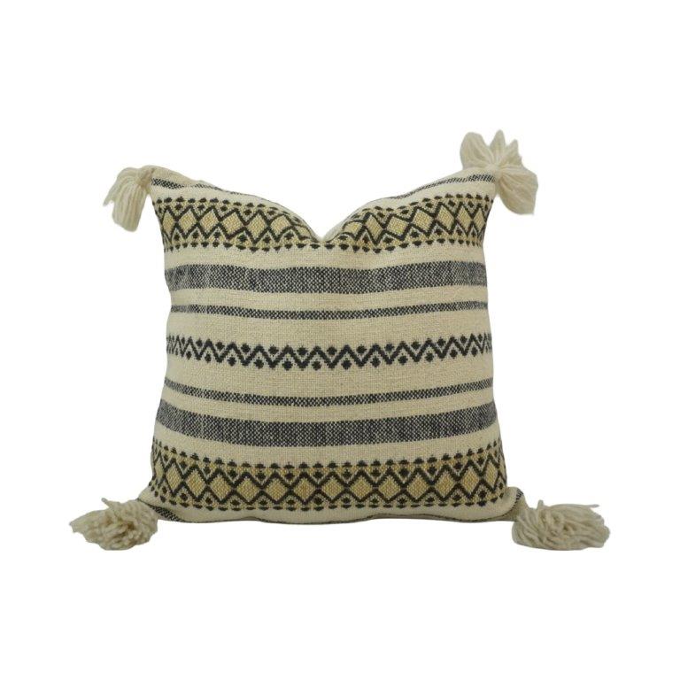 Handmade Cotton Tassel Cushion Cover 45x45 cm | Black & Natural Boho Geometric Woven Pillow Cover
