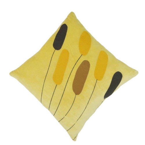 Abstract Embroidered Cotton Cushion Cover – Yellow Floral Design | 45x45 cm