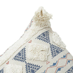 Printed & Tufted Geometric Cotton Cushion Cover with Tassels – 45x45 cm | Boho Tribal Design