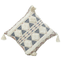 Printed & Tufted Geometric Cotton Cushion Cover with Tassels – 45x45 cm | Boho Tribal Design