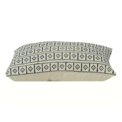 Geometric Embbroidered Cotton Cushion Cover | Black & Beige Tribal Pattern | 18x18 Inch Decorative Pillow Cover