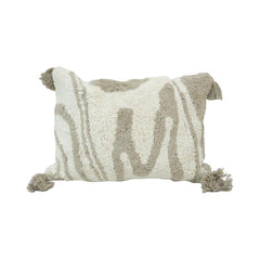 Tufted Abstract Cotton Cushion Cover with Tassels – Neutral Boho Decorative Pillow Cover | 35 x 50 cm