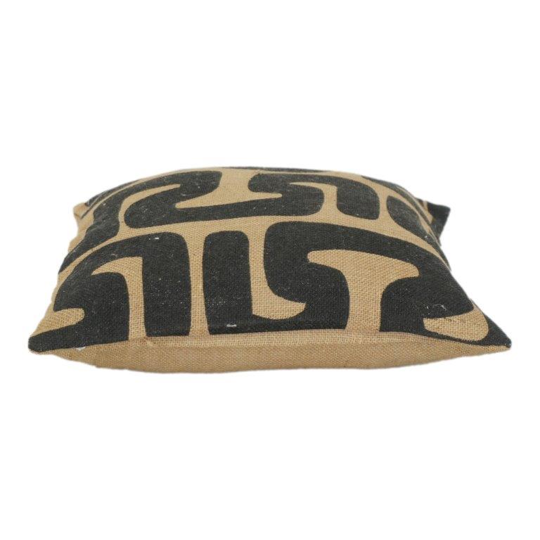 Abstract Tribal Print Jute Cushion Cover | Handcrafted Natural Fabric Pillow Cover | 18x18 Inch Decorative Throw Pillow Case