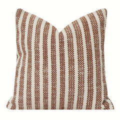 Rustic Striped Embroidered Cotton Cushion Cover | Handwoven Look | Neutral Boho Décor Pillow Cover 18x18 Inch