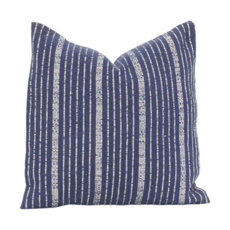 Indigo Striped Cotton Cushion Cover – Textured Woven Linear Pattern | 18x18 Inch Decorative Pillow Cover