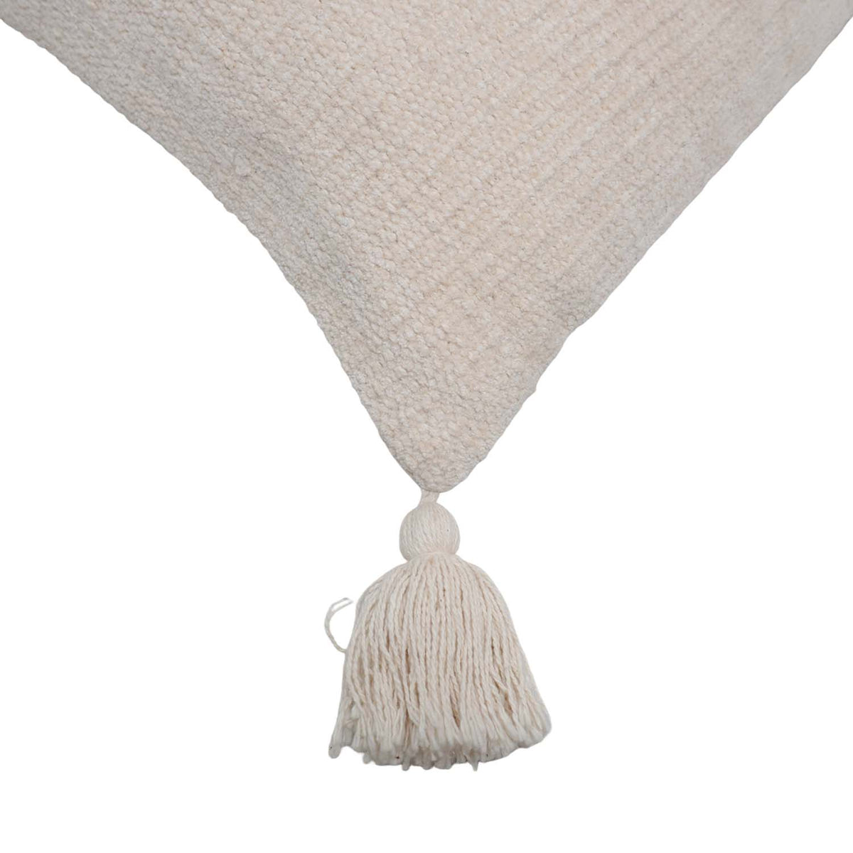 Handwoven Cotton Chenille Cushion Cover with Tassels | Soft Textured Decorative Throw Pillow Cover | Off White | 45 x 45 cm (18 x 18 Inch) - Bulk manufacturer & supplier from Panipat, India