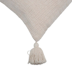 Handwoven Cotton Chenille Cushion Cover with Tassels | Soft Textured Decorative Throw Pillow Cover | Off White | 45 x 45 cm (18 x 18 Inch)
