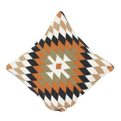Handwoven Geometric Cotton Cushion Cover 45x45 cm | Tribal Diamond Pattern | Boho Decorative Pillow Case with Zipper