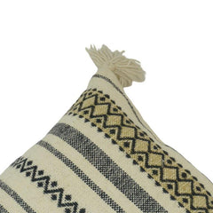 Handmade Cotton Tassel Cushion Cover 45x45 cm | Black & Natural Boho Geometric Woven Pillow Cover