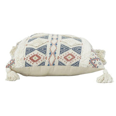 Printed & Tufted Geometric Cotton Cushion Cover with Tassels – 45x45 cm | Boho Tribal Design