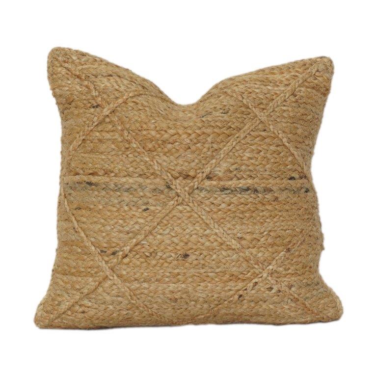 Handwoven Jute Cushion Cover | Natural Textured Geometric Design | Boho Rustic Throw Pillow Case | 18x18 Inch - Bulk manufacturer & supplier from Panipat, India