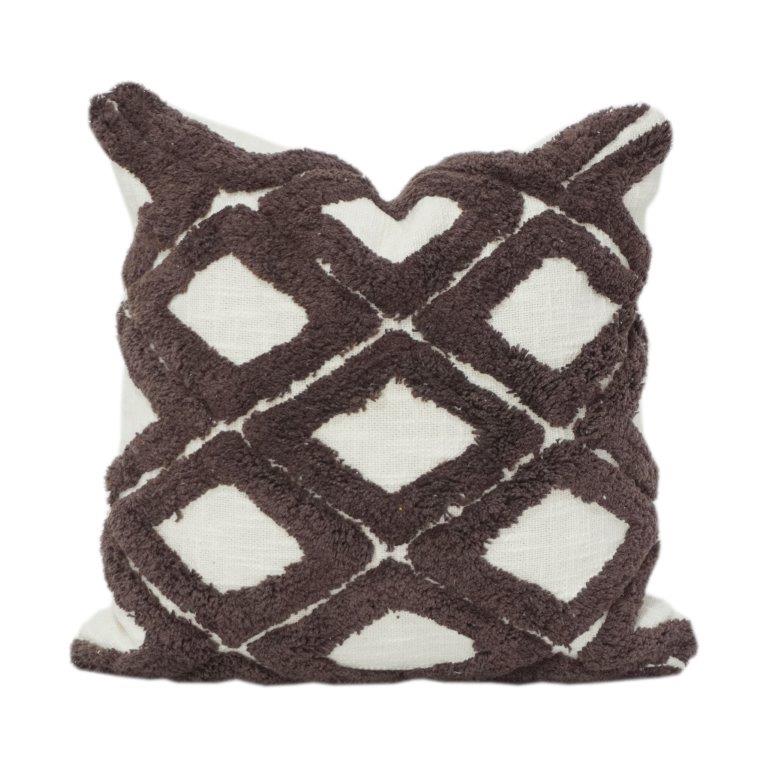 Hand Tufted Geometric Cotton Cushion Cover | Textured Diamond Pattern | Modern Neutral Decor Pillow Cover (18x18 Inch) - Bulk manufacturer & supplier from Panipat, India