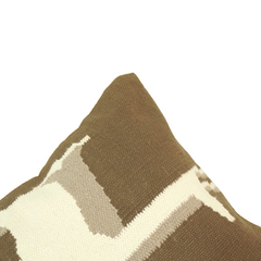 Abstract Embroidered Cotton Cushion Cover 45x45 cm | Brown & Ivory Modern Decorative Pillow Cover