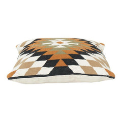 Handwoven Geometric Cotton Cushion Cover 45x45 cm | Tribal Diamond Pattern | Boho Decorative Pillow Case with Zipper