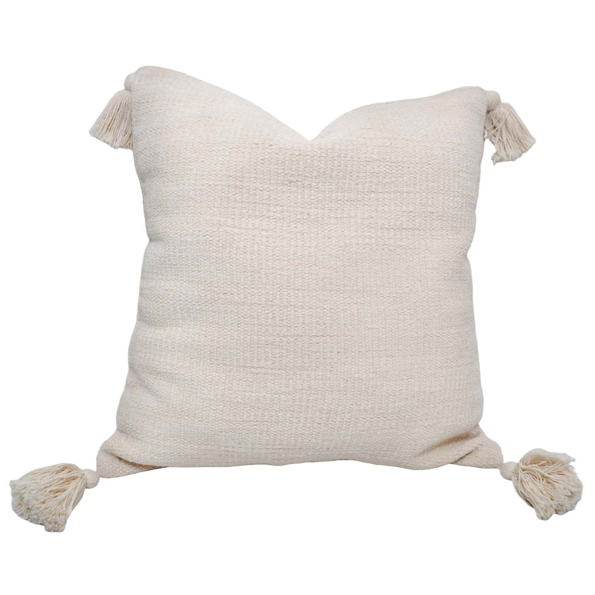 Handwoven Cotton Chenille Cushion Cover with Tassels | Soft Textured Decorative Throw Pillow Cover | Off White | 45 x 45 cm (18 x 18 Inch) - Bulk manufacturer & supplier from Panipat, India