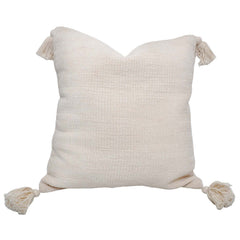 Handwoven Cotton Chenille Cushion Cover with Tassels | Soft Textured Decorative Throw Pillow Cover | Off White | 45 x 45 cm (18 x 18 Inch)