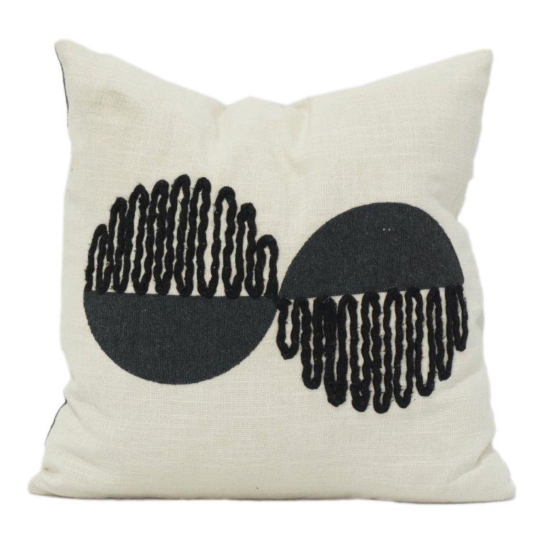 Abstract Geometric Embroidered Cotton Cushion Cover 45x45 cm | Modern Black Minimalist Design
