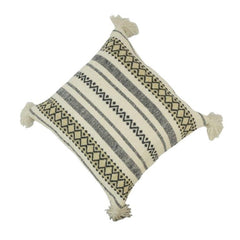 Handmade Cotton Tassel Cushion Cover 45x45 cm | Black & Natural Boho Geometric Woven Pillow Cover