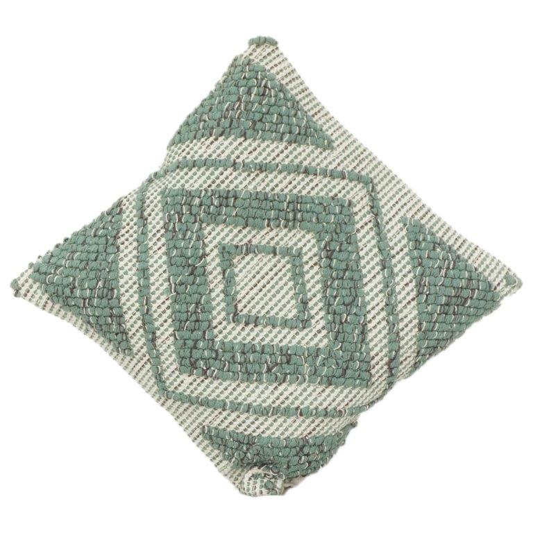 Handwoven Geometric Embroidered Cotton Cushion Cover 45x45 cm | Textured Diamond Pattern Throw Pillow | Boho Modern Home Décor