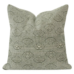 Green & Ivory Geometric Jacquard Cotton Cushion Cover | 100% Cotton Textured Throw Pillow Cover | Modern Minimalist Décor | 18x18 Inch