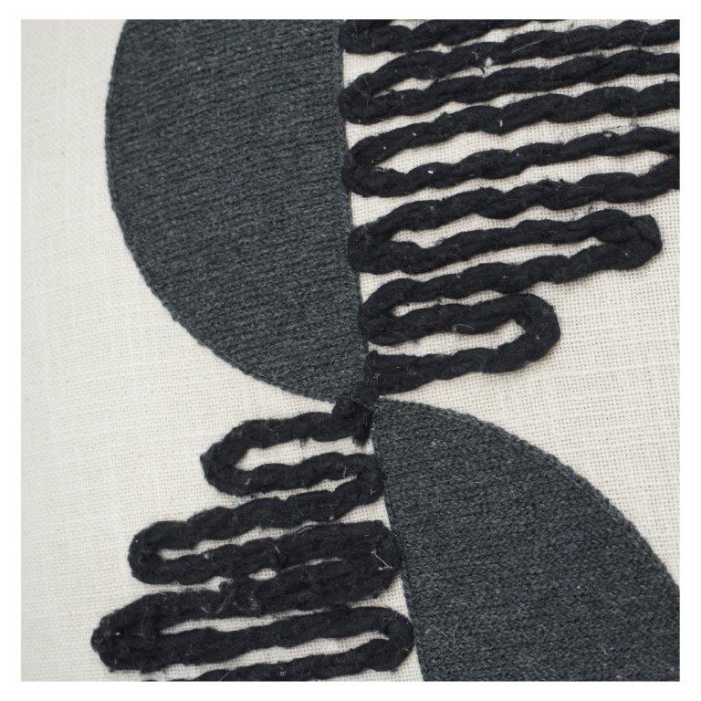 Abstract Geometric Embroidered Cotton Cushion Cover 45x45 cm | Modern Black Minimalist Design