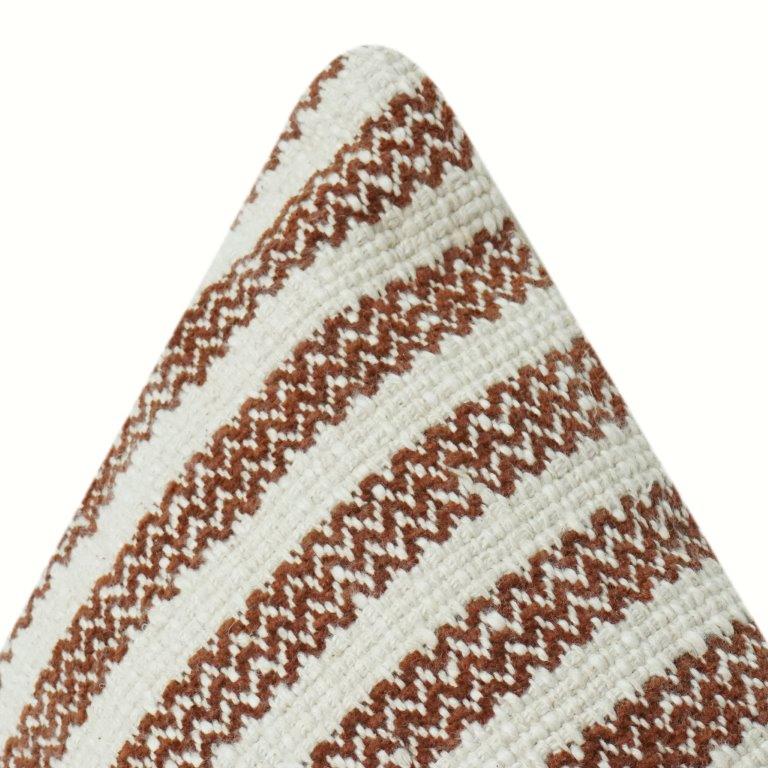 Rustic Striped Embroidered Cotton Cushion Cover | Handwoven Look | Neutral Boho Décor Pillow Cover 18x18 Inch - Bulk manufacturer & supplier from Panipat, India