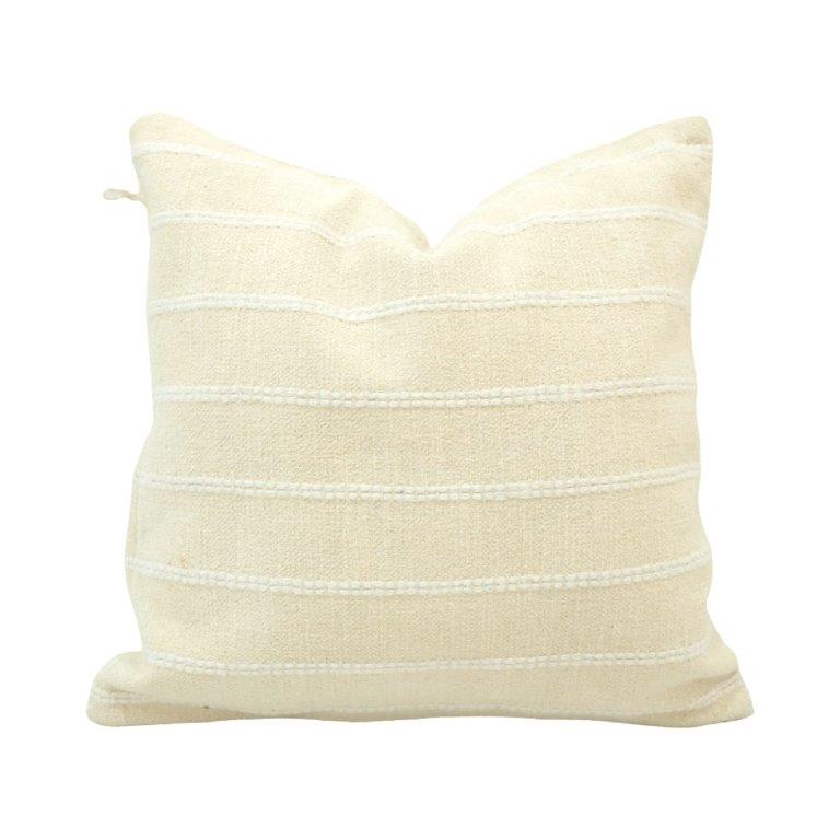 Handmade Textured Cotton Cushion Cover 45x45 cm | Cream Striped Boho Pillow Cover | Minimalist Decorative Cushion