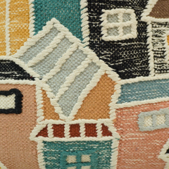 Handmade Embroidered Village House Cushion Cover – 45x45 cm | Artistic Cotton Throw Pillow Cover