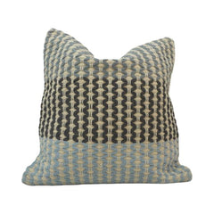 Handmade Woven Cotton Cushion Cover 45x45 cm | Textured Geometric Pattern in Blue & Grey