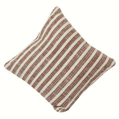 Rustic Striped Embroidered Cotton Cushion Cover | Handwoven Look | Neutral Boho Décor Pillow Cover 18x18 Inch