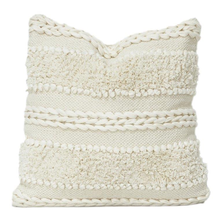 Handmade Cotton Tufted Cushion Cover 45x45 cm | Textured Boho Decorative Pillow | Neutral Woven Throw Cushion