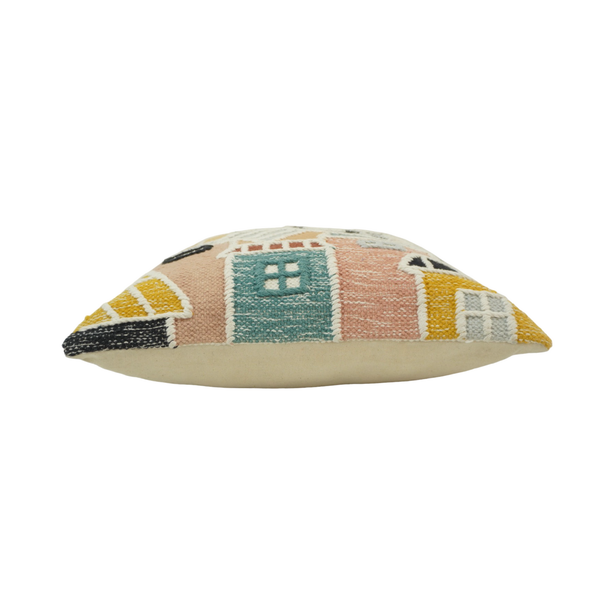 Handmade Embroidered Village House Cushion Cover – 45x45 cm | Artistic Cotton Throw Pillow Cover - Bulk manufacturer & supplier from Panipat, India
