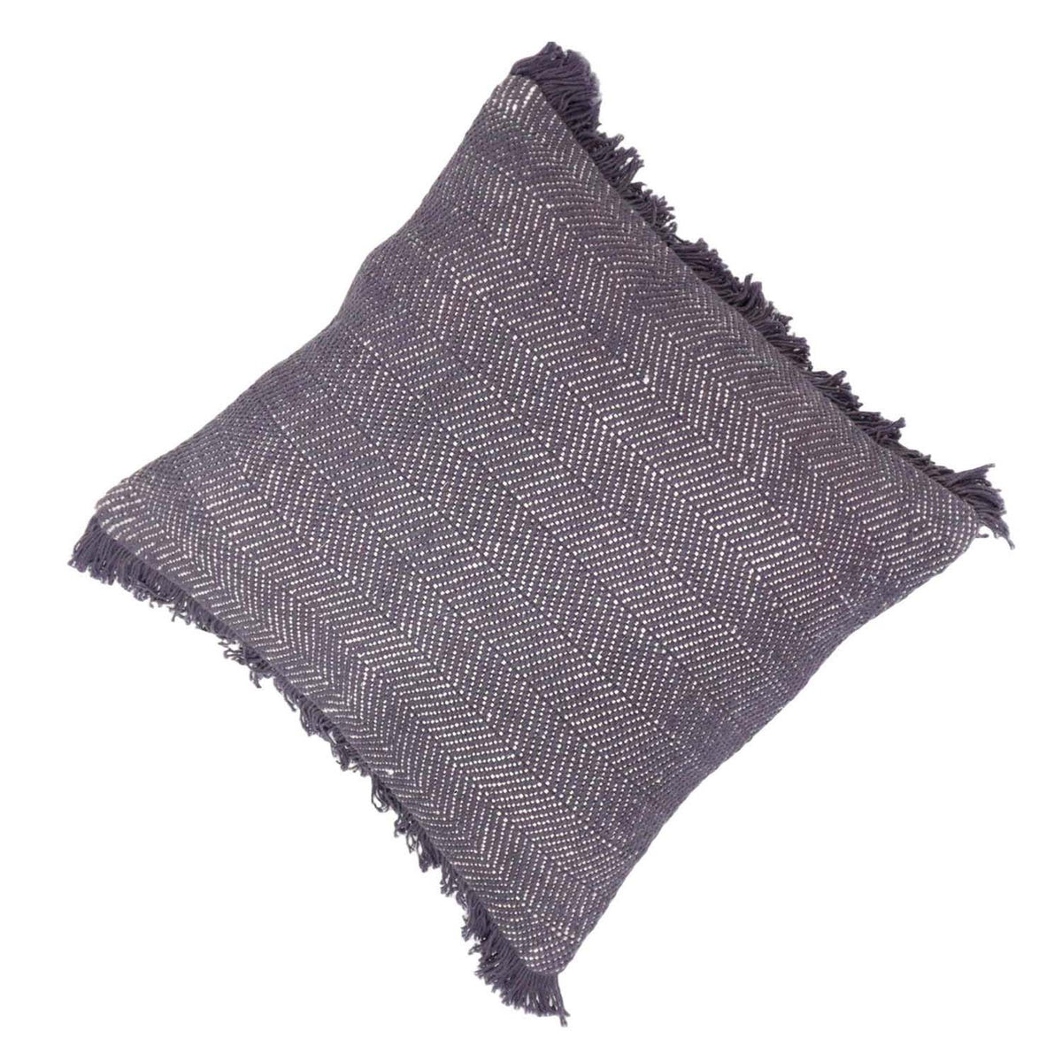 Handwoven Cotton Cushion Cover with Fringe | Chevron Pattern | 45 x 45 cm | Decorative Boho Throw Pillow Cover | Charcoal Grey - Bulk manufacturer & supplier from Panipat, India