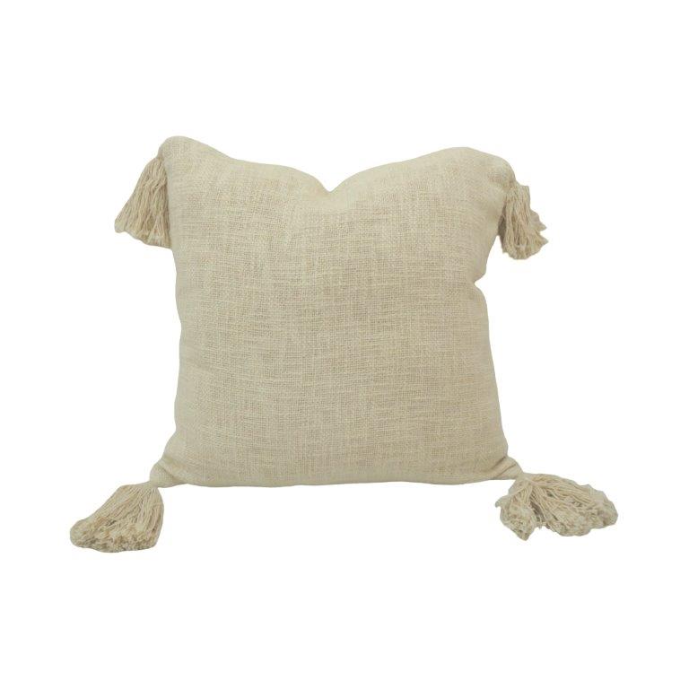 Natural Cotton Tassel Cushion Cover | Neutral Beige Decorative Pillow Cover | 45x45 cm - Bulk manufacturer & supplier from Panipat, India