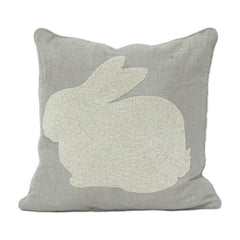 Embroidered Rabbit Cotton Cushion Cover 45x45 cm | Minimal Beige Bunny Design | Decorative Throw Pillow Case  📝 Updated Product Description