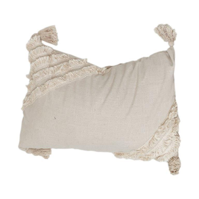 Boho Fringe Cotton Cushion Cover – Textured Handmade Throw Pillow Cover with Tassels (35 x 50 cm) - Bulk manufacturer & supplier from Panipat, India