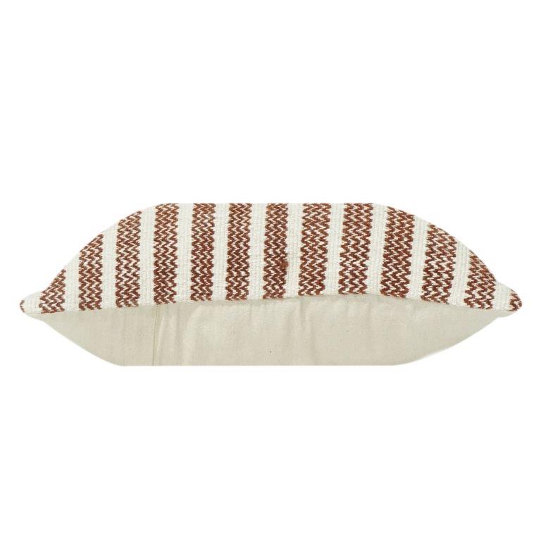 Rustic Striped Embroidered Cotton Cushion Cover | Handwoven Look | Neutral Boho Décor Pillow Cover 18x18 Inch