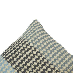Handmade Woven Cotton Cushion Cover 45x45 cm | Textured Geometric Pattern in Blue & Grey