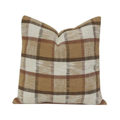 Rustic Plaid Cotton Cushion Cover | Brown & Beige Checkered Decorative Pillow Cover | Farmhouse & Modern Accent