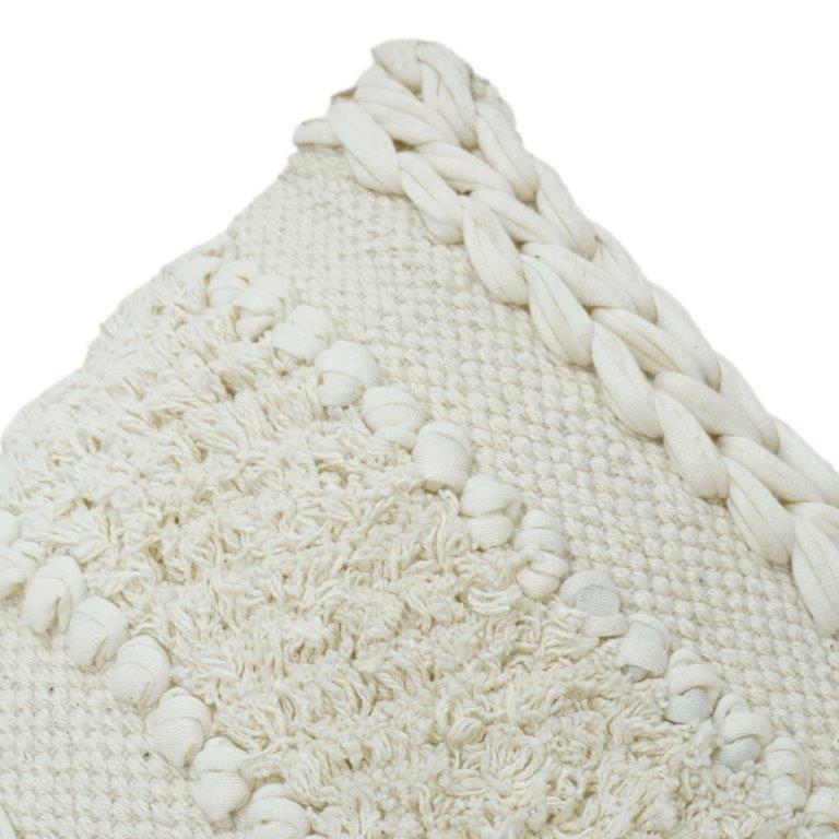 Handmade Cotton Tufted Cushion Cover 45x45 cm | Textured Boho Decorative Pillow | Neutral Woven Throw Cushion