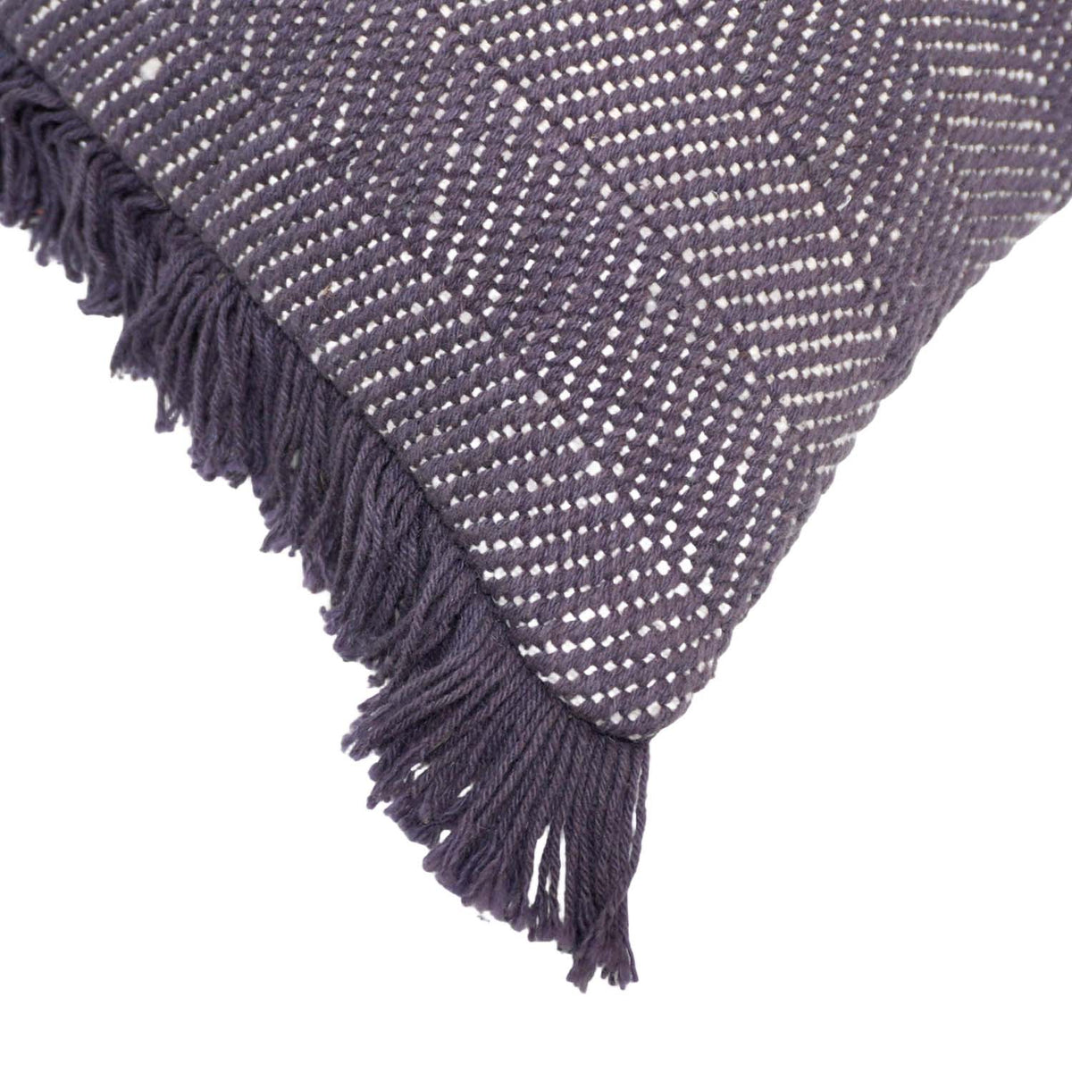 Handwoven Cotton Cushion Cover with Fringe | Chevron Pattern | 45 x 45 cm | Decorative Boho Throw Pillow Cover | Charcoal Grey - Bulk manufacturer & supplier from Panipat, India