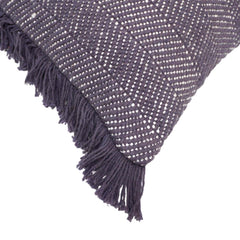 Handwoven Cotton Cushion Cover with Fringe | Chevron Pattern | 45 x 45 cm | Decorative Boho Throw Pillow Cover | Charcoal Grey
