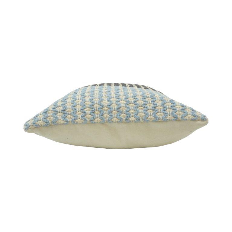 Handmade Woven Cotton Cushion Cover 45x45 cm | Textured Geometric Pattern in Blue & Grey