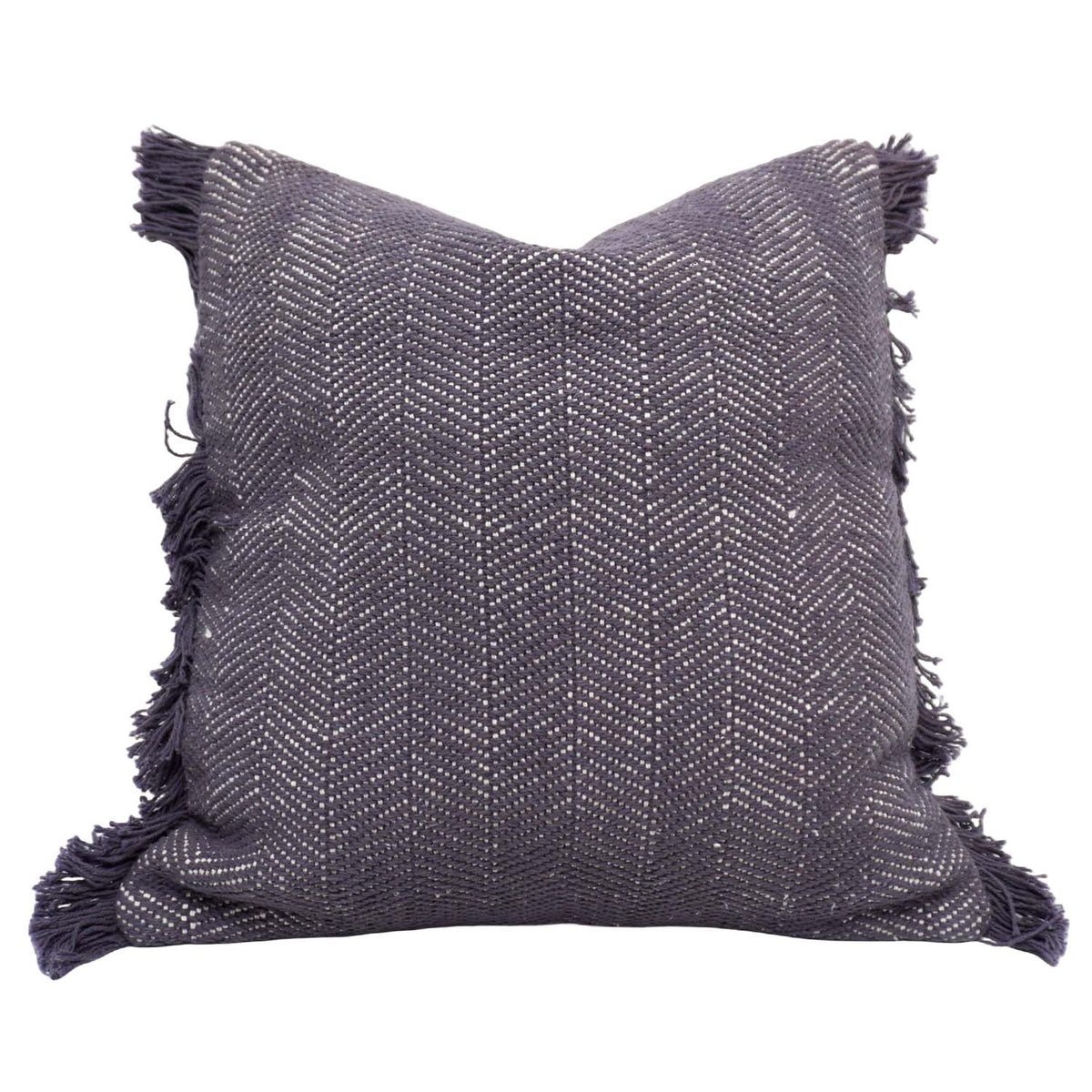 Handwoven Cotton Cushion Cover with Fringe | Chevron Pattern | 45 x 45 cm | Decorative Boho Throw Pillow Cover | Charcoal Grey - Bulk manufacturer & supplier from Panipat, India