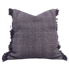 Handwoven Cotton Cushion Cover with Fringe | Chevron Pattern | 45 x 45 cm | Decorative Boho Throw Pillow Cover | Charcoal Grey