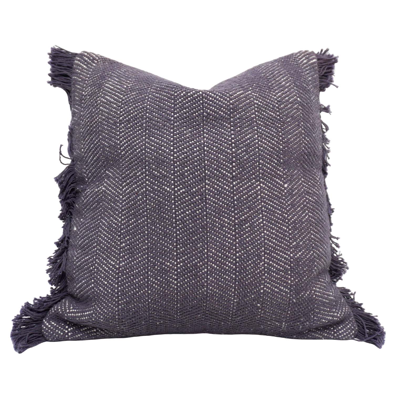 Handwoven Cotton Cushion Cover with Fringe | Chevron Pattern | 45 x 45 cm | Decorative Boho Throw Pillow Cover | Charcoal Grey