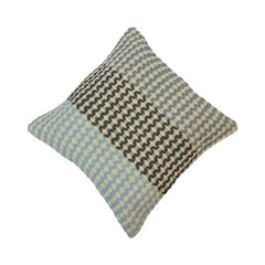 Handmade Woven Cotton Cushion Cover 45x45 cm | Textured Geometric Pattern in Blue & Grey