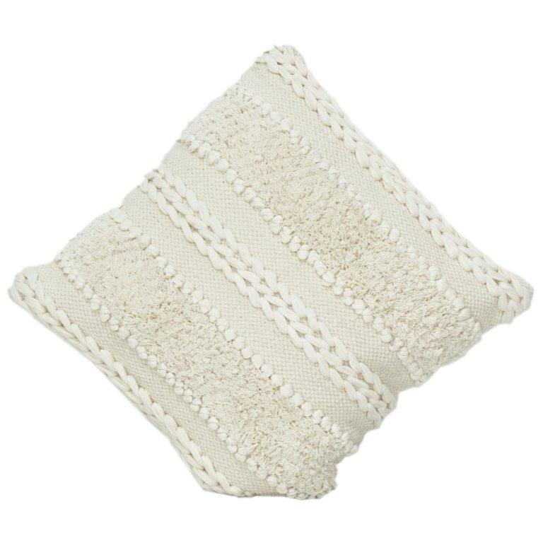 Handmade Cotton Tufted Cushion Cover 45x45 cm | Textured Boho Decorative Pillow | Neutral Woven Throw Cushion