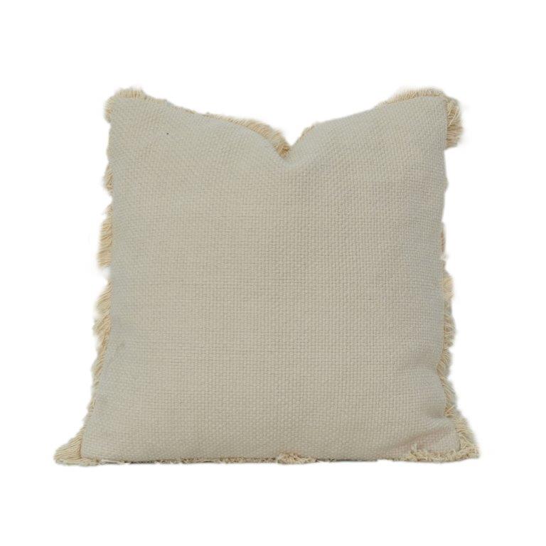 Minimalist Textured Cotton Cushion Cover with Frayed Edges – 45x45 cm | Neutral Beige Decorative Pillow Cover