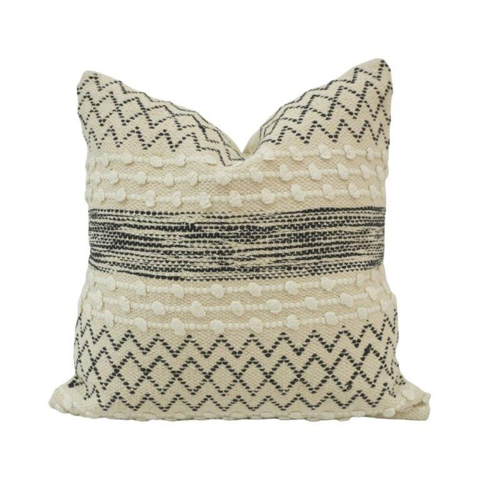 Black & Ivory Tribal-Textured Tufted-Woven Cotton Cushion Cover 45x45 cm